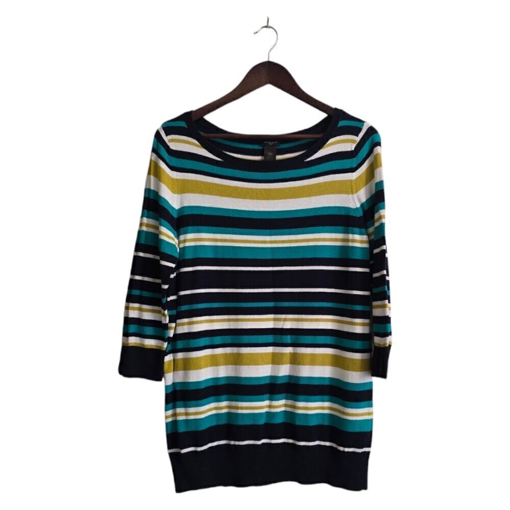 Ann Taylor Striped 3/4 Sleeve Round Neckline Top Sz L
